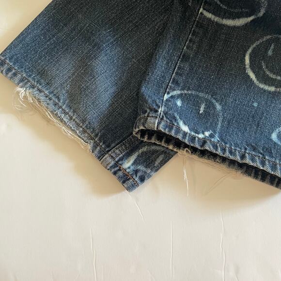 LEVI'S 505 Regular Fit Bleach Smiley Face Denim Jeans Frayed Hem Size 34/30 - Picture 5 of 16
